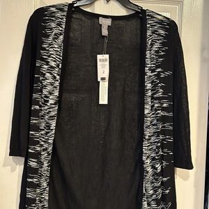Chicos Travelers Black Space Dye Cardigan Sweater Size 2 Large
